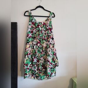 Moulinette Soeurs Floral Tiered Summer Dress - Green, Pink & White. Size 10